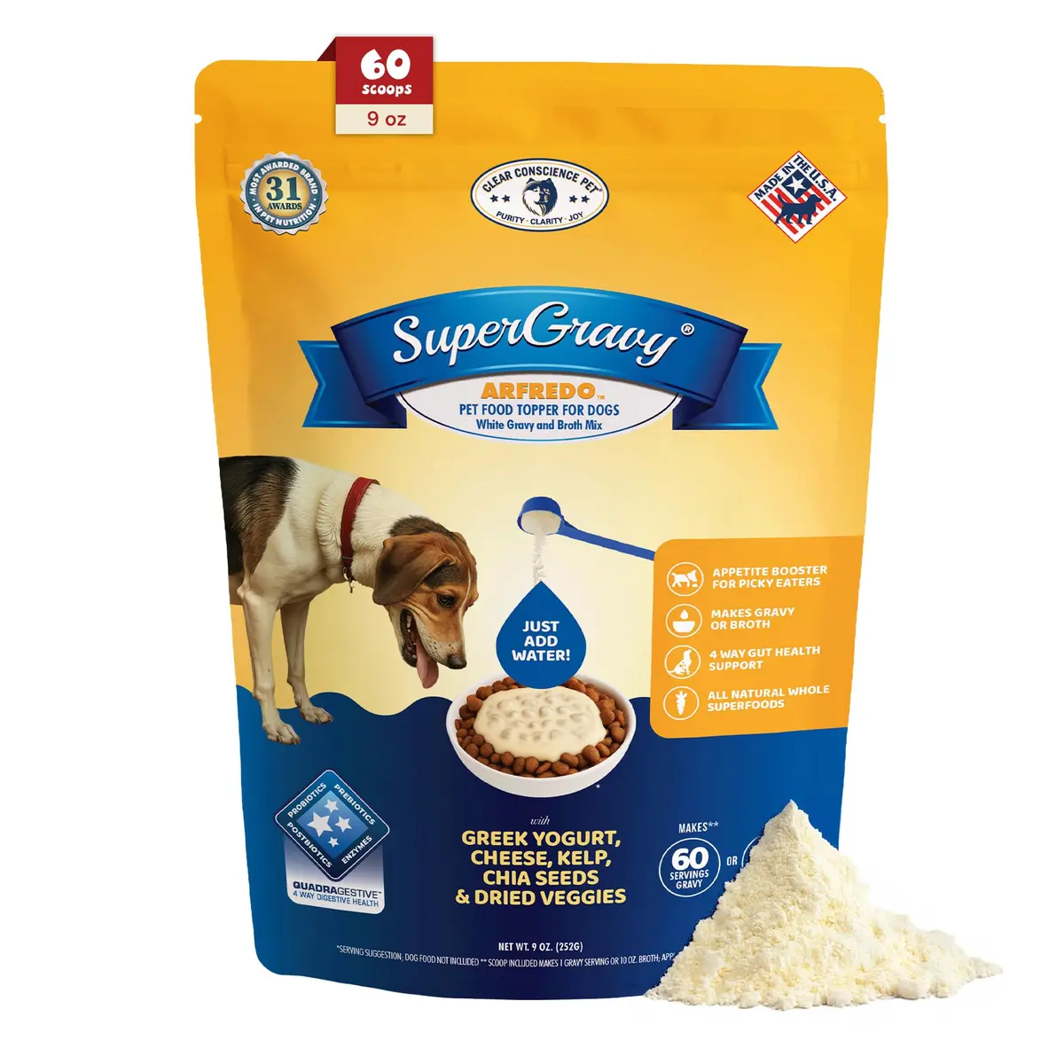 CLEAR CONSCIENCE PET® Arfredo SuperGravy Dog Food Topper Hydration Broth Mix Greek Yogurt Cheese Blend 9 oz. | All Life Stage - main product image