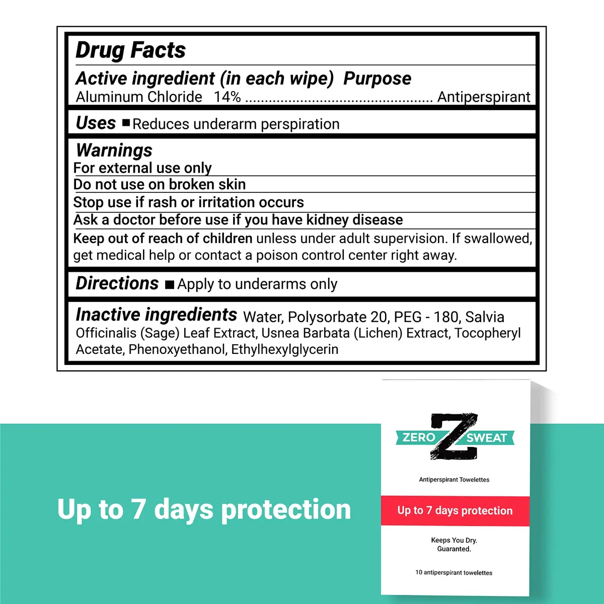 ZeroSweat Clinical Strength Antiperspirant Wipes | 10 Count (100ml Total) | Reduces Armpit Sweat - view 5