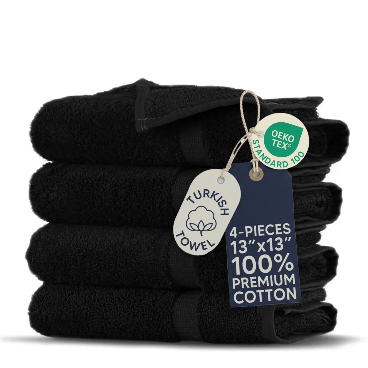 Towel Bazaar Washcloths 13x13 Inches, 4-Pack Black | 100% Turkish Cotton, Gentle on Sensitive Skin - main product image