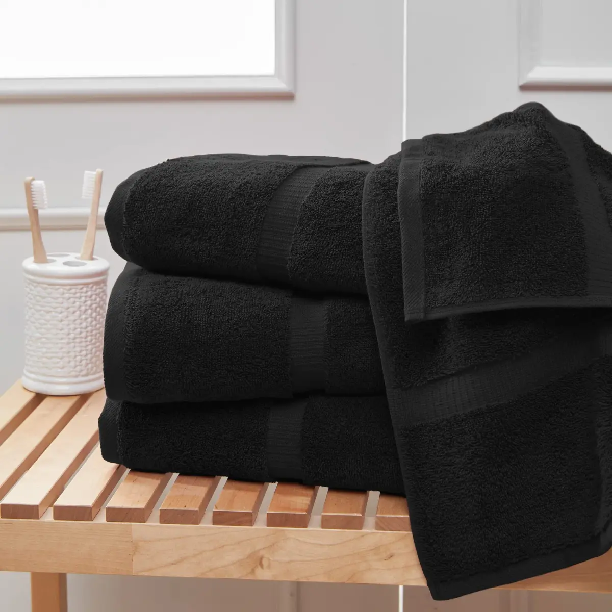 Towel Bazaar Washcloths 13x13 Inches, 4-Pack Black | 100% Turkish Cotton, Gentle on Sensitive Skin - view 2