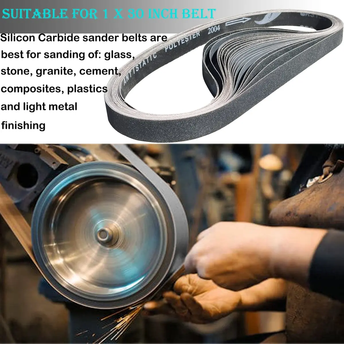 Tonmp Silicon Carbide Sanding Belts 1 x 30 Inch | Assorted Grits for Metal & Glass Work - view 7