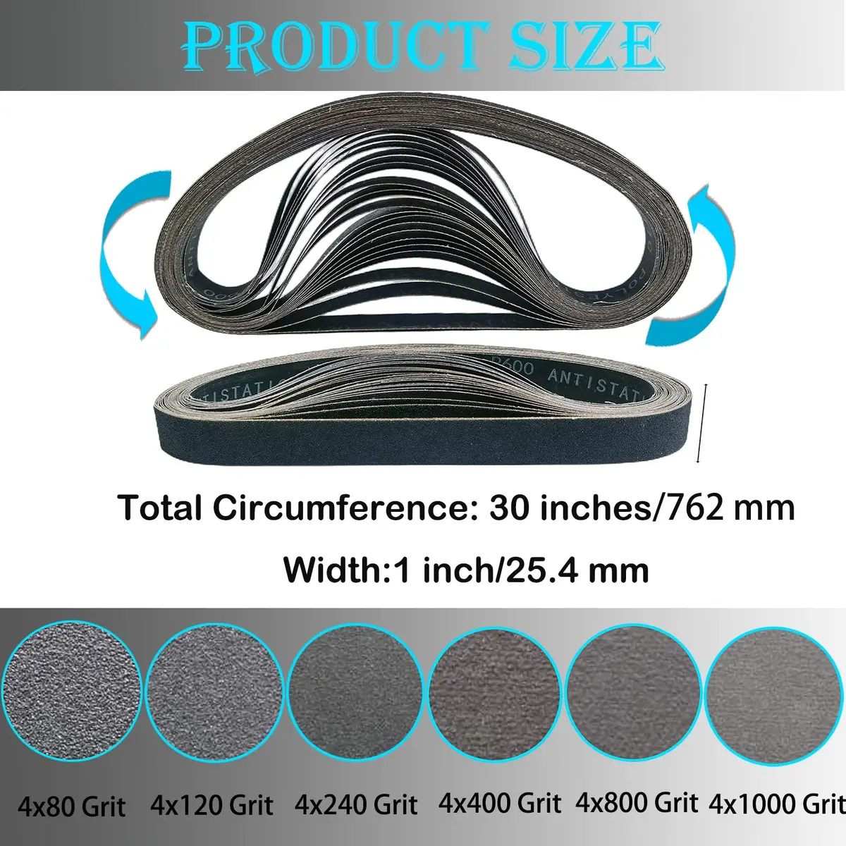 Tonmp Silicon Carbide Sanding Belts 1 x 30 Inch | Assorted Grits for Metal & Glass Work - view 2