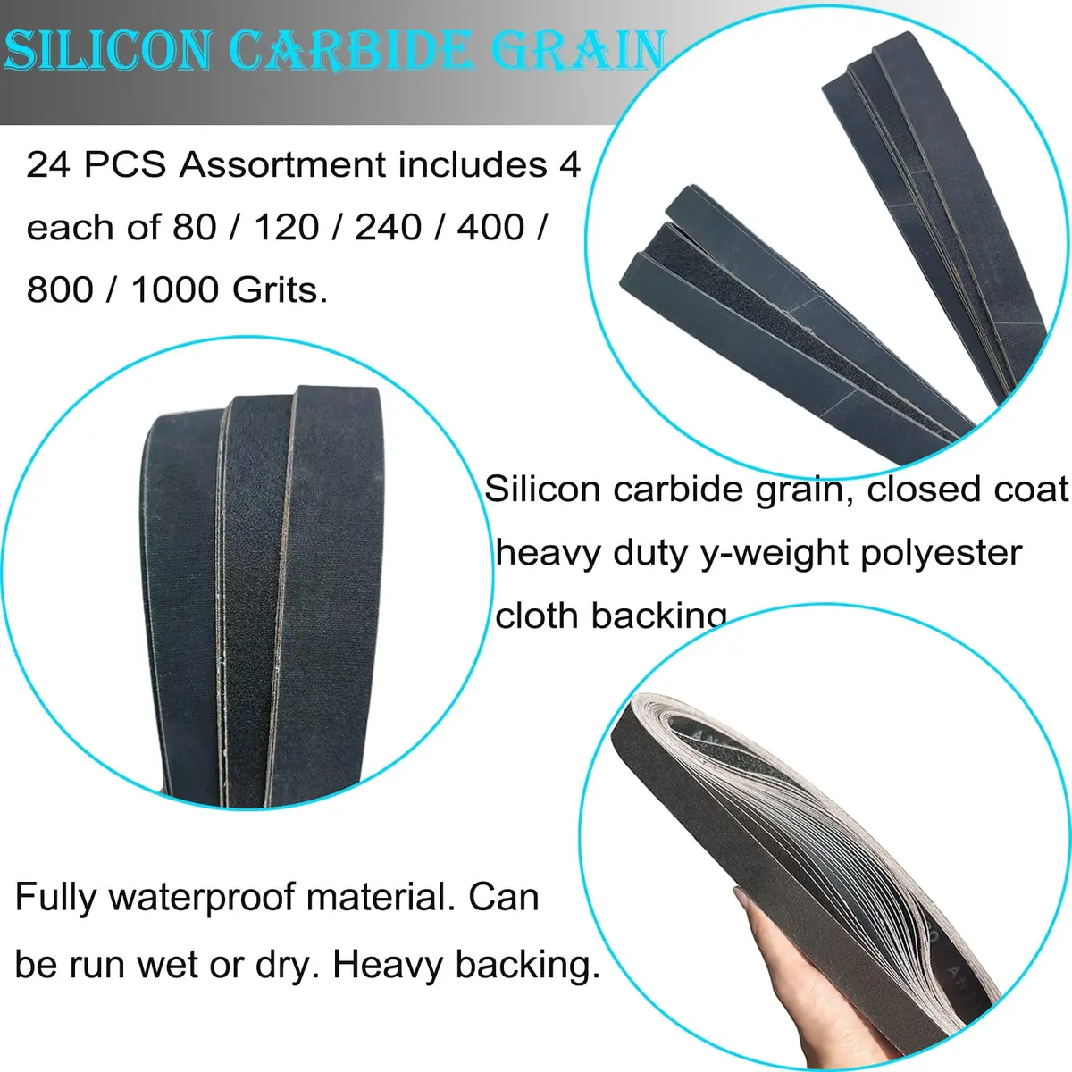 Tonmp Silicon Carbide Sanding Belts 1 x 30 Inch | Assorted Grits for Metal & Glass Work - view 4