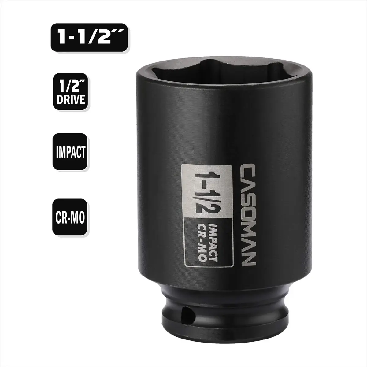 CASOMAN 1-1/2 Inch Drive Deep Impact Socket 38.1mm (1.5") | Heavy-Duty CR-MO 6-Point Axle Nut Removal Tool - view 4