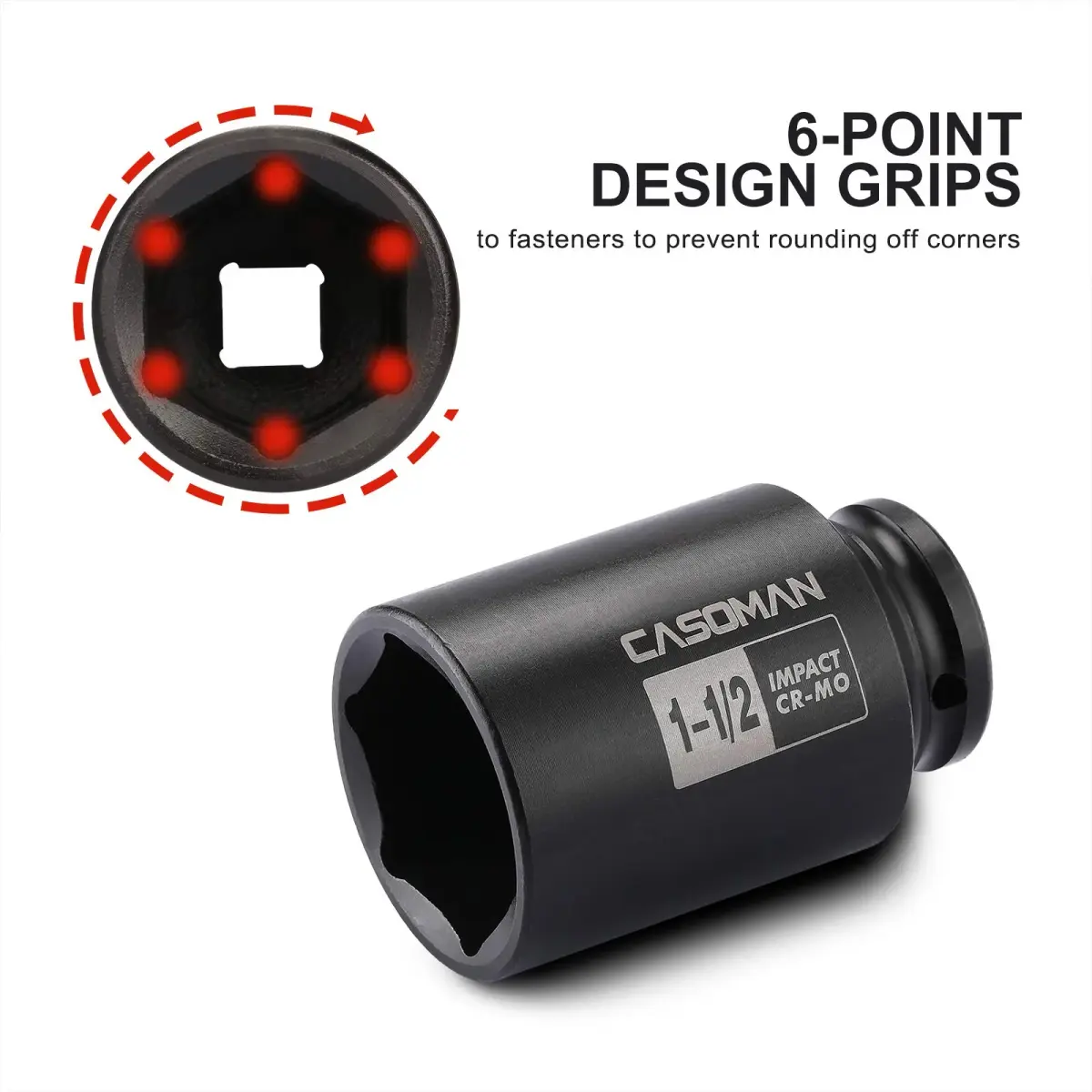 CASOMAN 1-1/2 Inch Drive Deep Impact Socket 38.1mm (1.5") | Heavy-Duty CR-MO 6-Point Axle Nut Removal Tool - view 3
