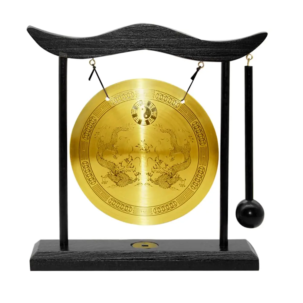 Hooshing Brass Gong Desktop Zen Art Feng Shui Decor, Dragon Pattern | Soothing Sound for Meditation & Sound Therapy - main product image
