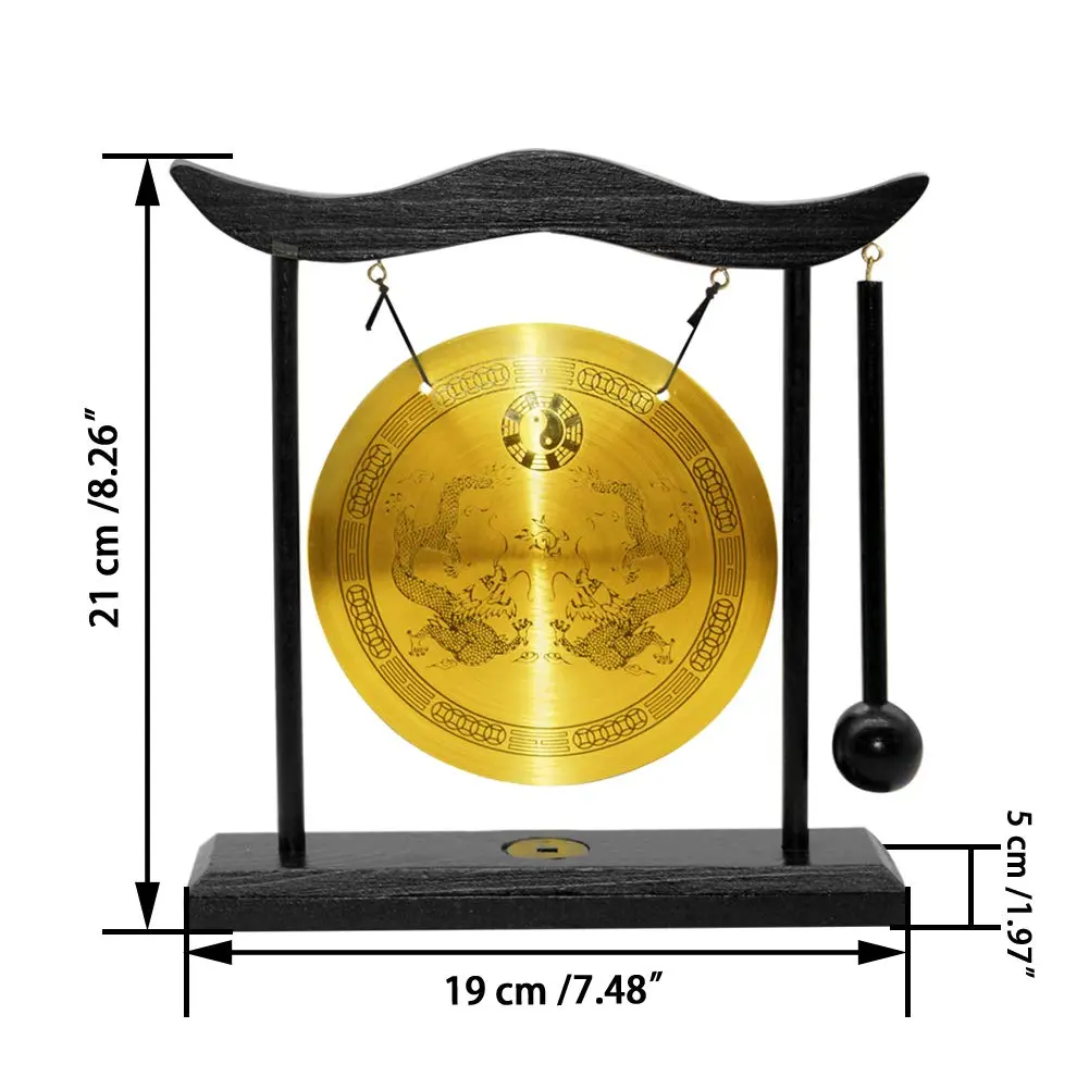Hooshing Brass Gong Desktop Zen Art Feng Shui Decor, Dragon Pattern | Soothing Sound for Meditation & Sound Therapy - view 2