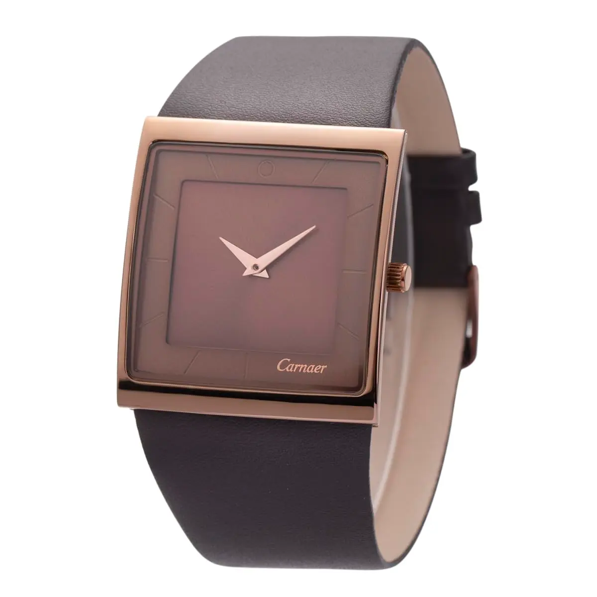 SIBOSUN Men's Square Dial Quartz Analog Watch | 41mm Stainless Steel Case, Brown Dial, Black Leather Strap - main product image