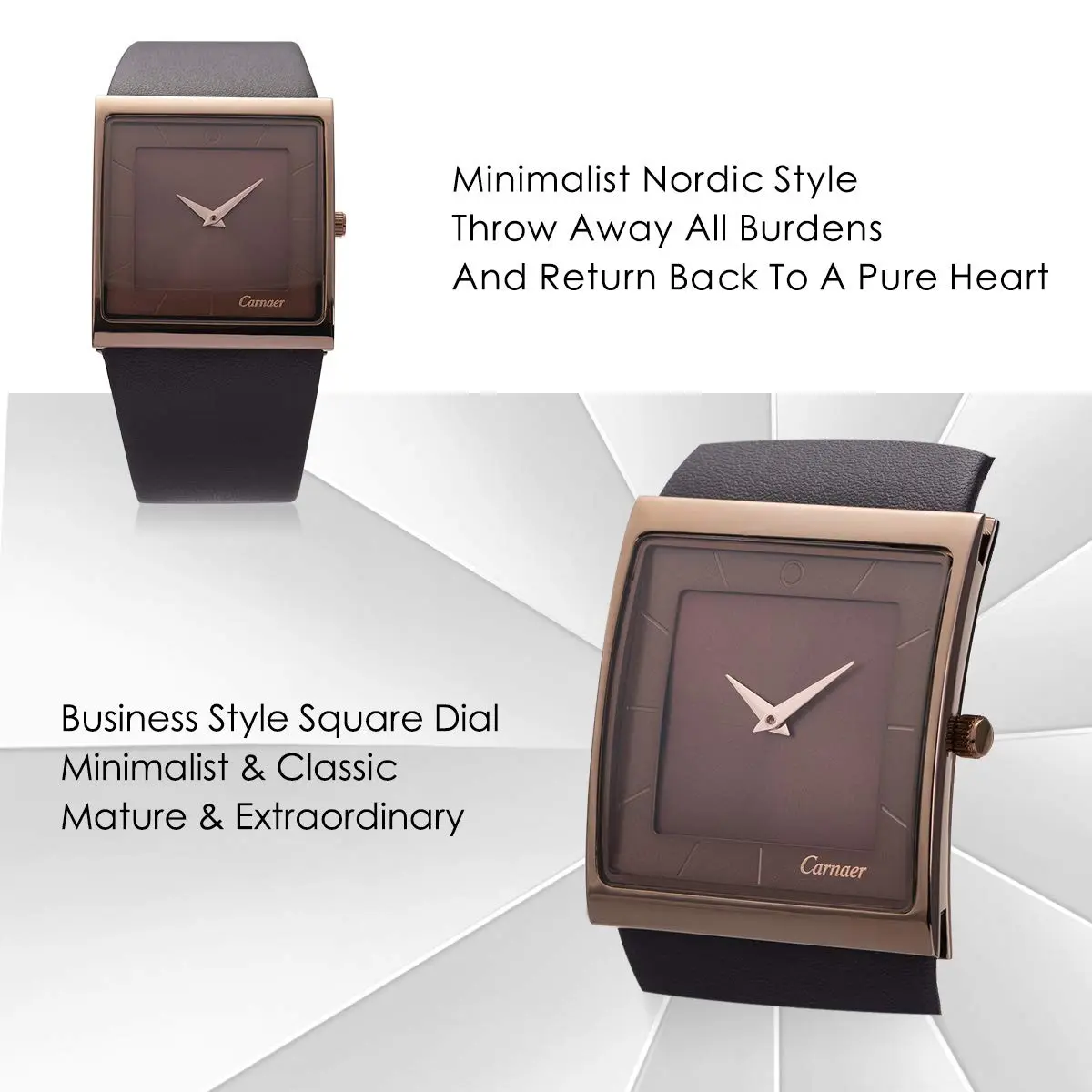 SIBOSUN Men's Square Dial Quartz Analog Watch | 41mm Stainless Steel Case, Brown Dial, Black Leather Strap - view 5
