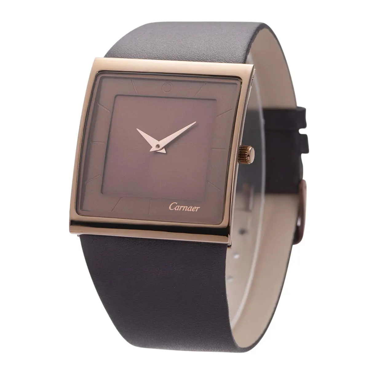 SIBOSUN Men's Square Dial Quartz Analog Watch | 41mm Stainless Steel Case, Brown Dial, Black Leather Strap - view 6