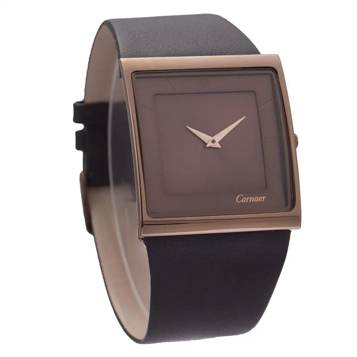 SIBOSUN Men's Square Dial Quartz Analog Watch | 41mm Stainless Steel Case, Brown Dial, Black Leather Strap - view 8