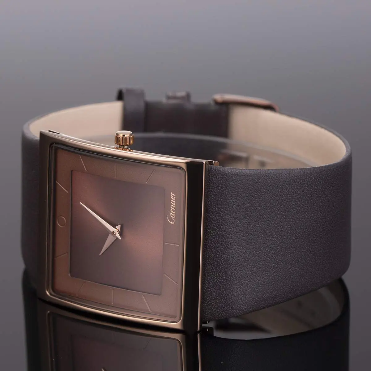 SIBOSUN Men's Square Dial Quartz Analog Watch | 41mm Stainless Steel Case, Brown Dial, Black Leather Strap - view 3