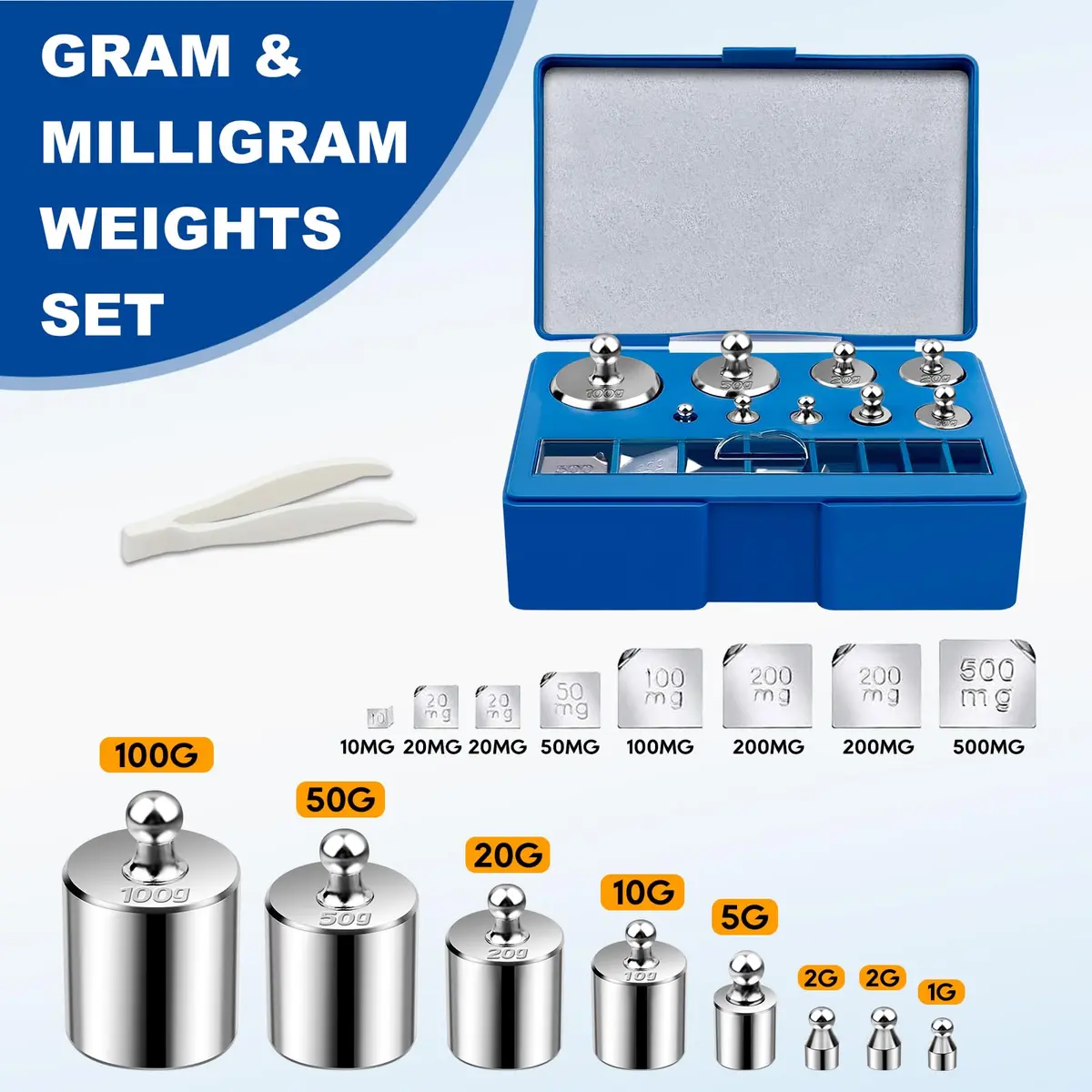 UCEC Calibration Weights for Digital Scale 10mg-100g | Precision Stainless Steel Kit with Tweezers - view 2