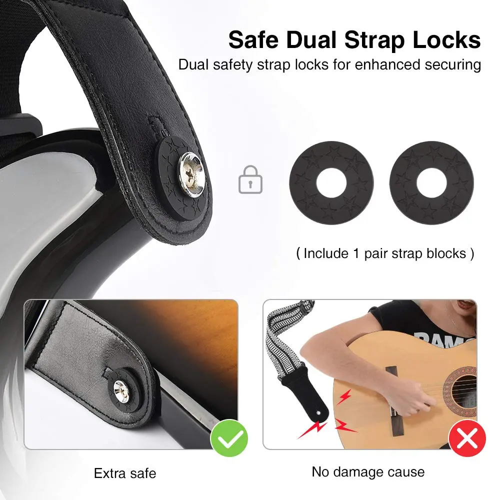 LEKATO Bass Guitar Strap - 3" Wide, Padded, Adjustable 45" to 55" | Comfortable, Durable & Safe for Heavy Guitars - view 5