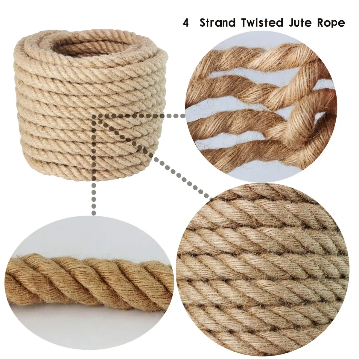 VEITHI Manila Rope 3/4 Inch (19mm) x 100 Feet (30.48m) | Natural Twisted Jute Fiber for Crafts & Tie-Downs - view 3