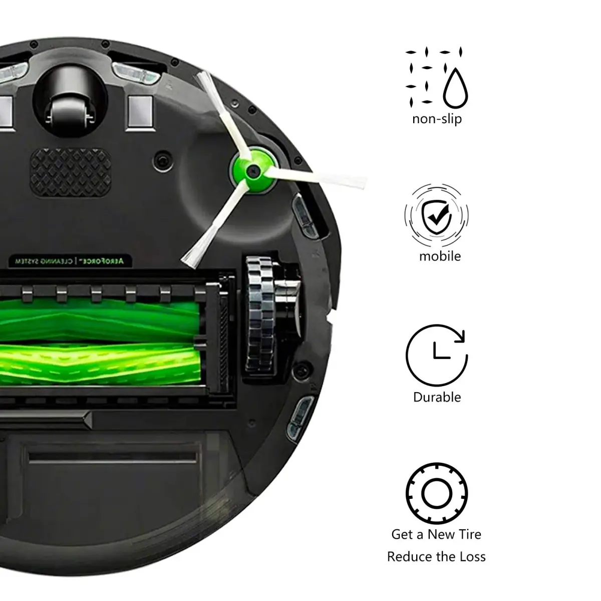 Garbage fighter Replacement Tires for iRobot Roomba 500-900 Series, e5, e6, i7 Vacuums | Black 2-Pack Natural Rubber - view 3