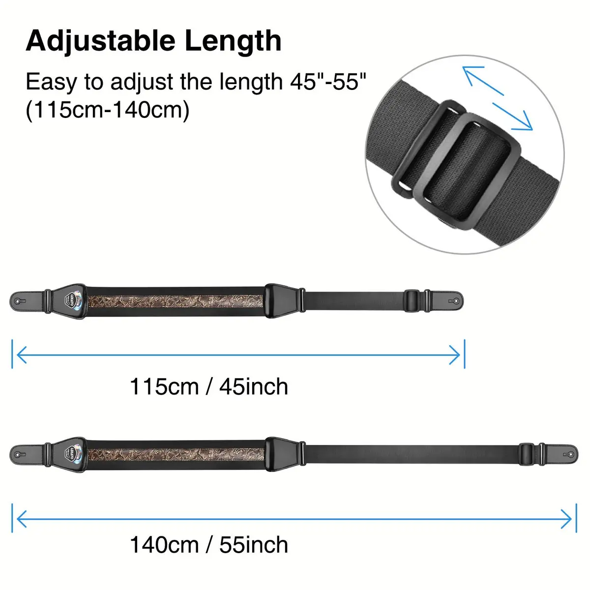 LEKATO Bass Guitar Strap - 3" Wide, Padded, Adjustable 45" to 55" | Comfortable & Durable - view 4