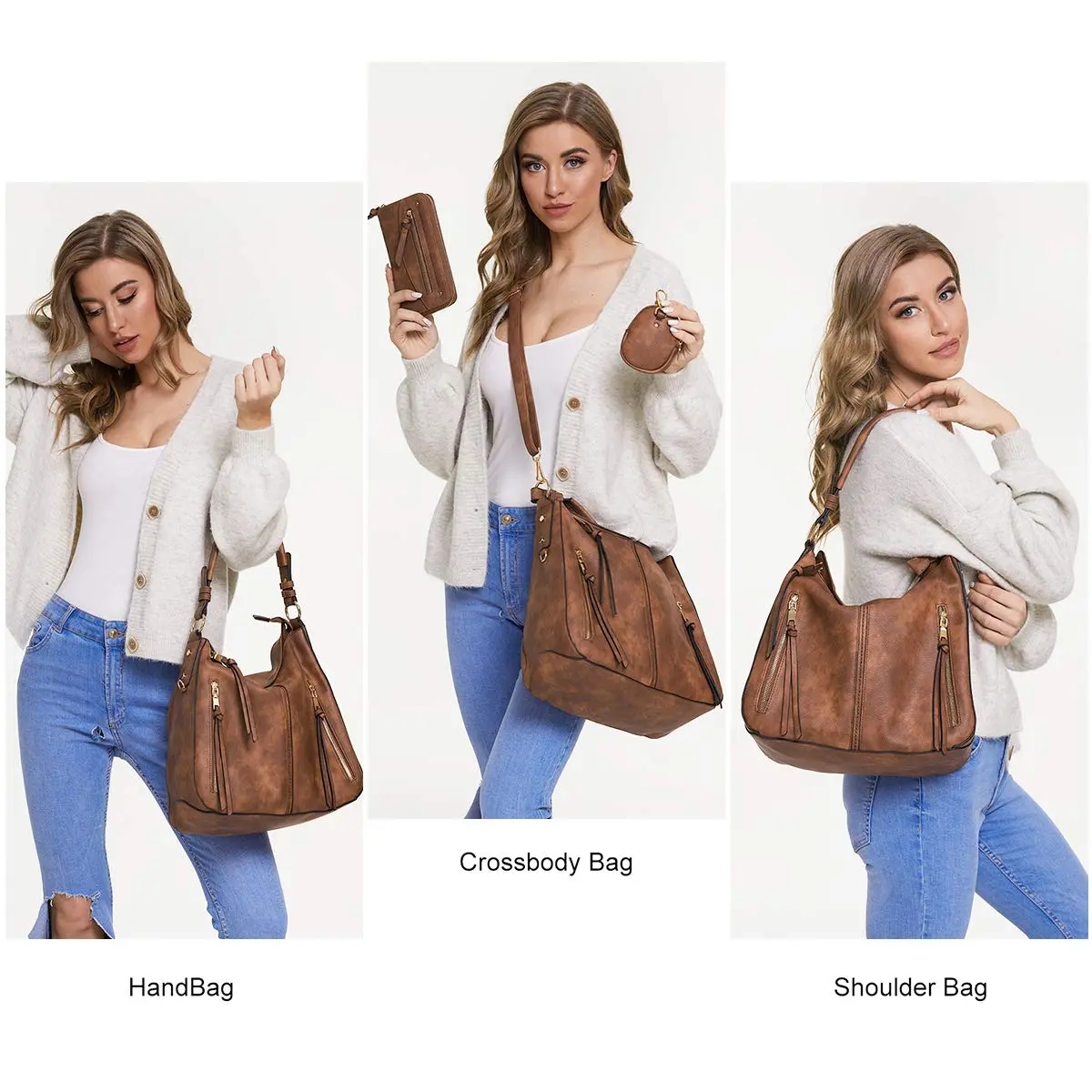 lapsting Vegan 3pcs Hobo Handbags for Women 14inch-18inch | Versatile Boho Shoulder Bag Set - view 2