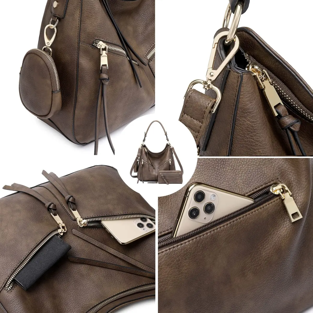 lapsting Vegan 3pcs Hobo Handbags for Women 14inch-18inch | Versatile Boho Shoulder Bag Set - view 3