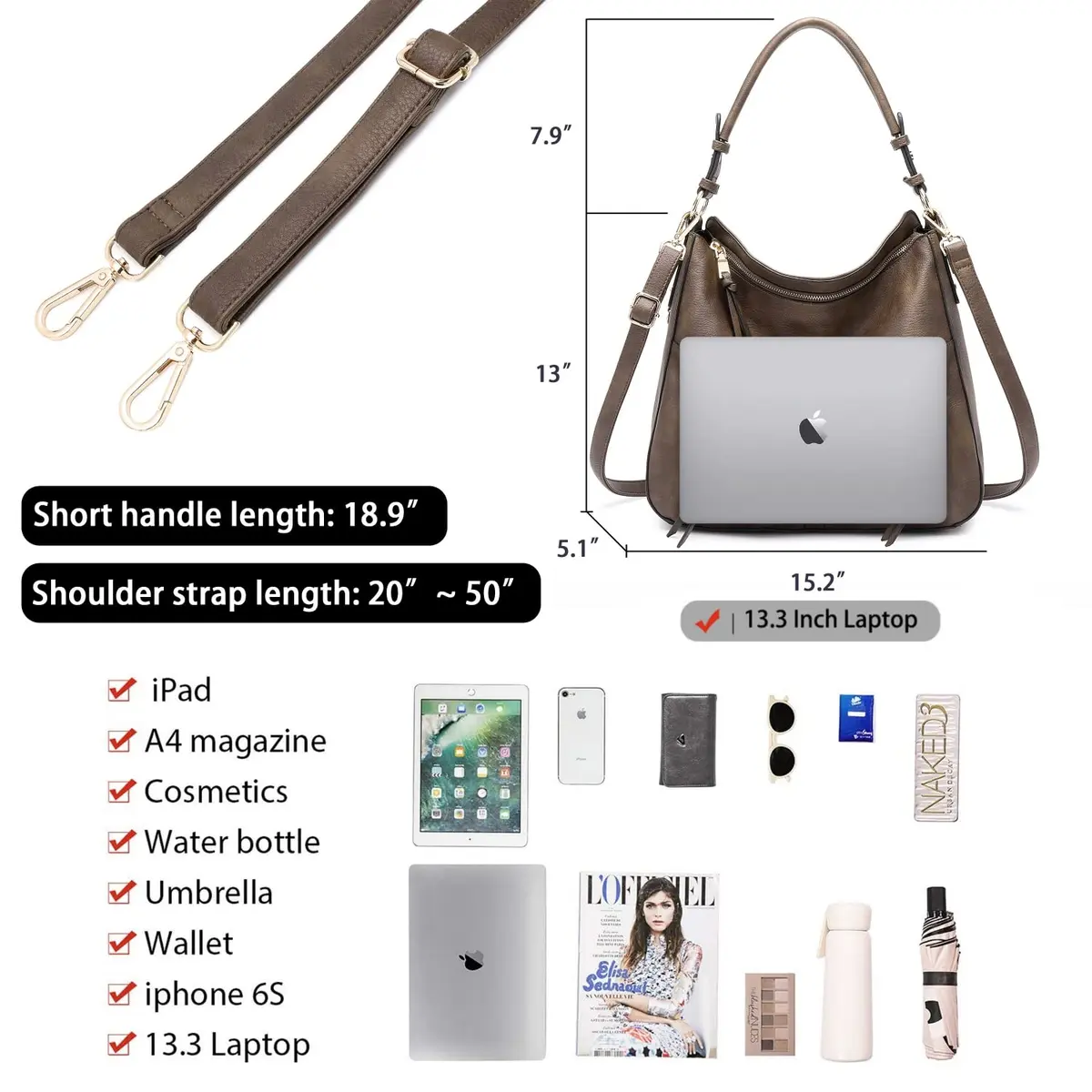 lapsting Vegan 3pcs Hobo Handbags for Women 14inch-18inch | Versatile Boho Shoulder Bag Set - view 4