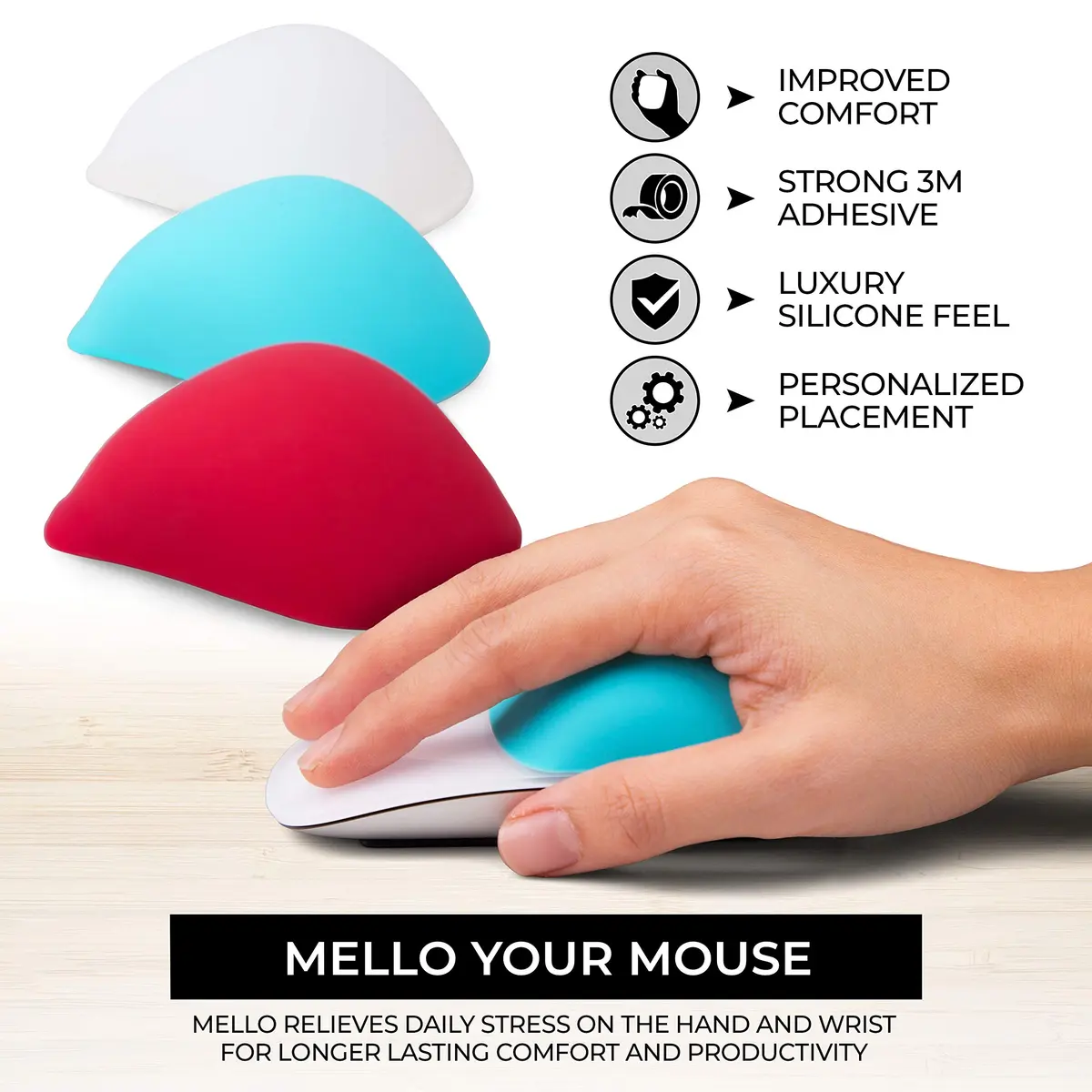 ELEMENTING Mello Silicone Cushion for Apple Magic Mouse 1 & 2 | Comfortable, Durable & Stylish (One Size, Tuxedo Black) - view 2