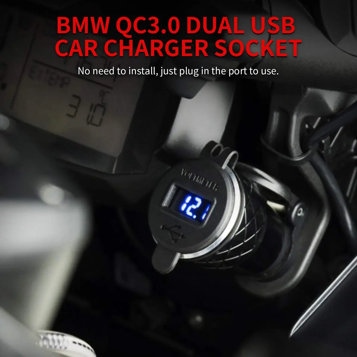 DAIERTEK DIN Hella Plug to Dual USB Charger Adapter for BMW Triumph Tiger Ducati Motorcycle Waterproof QC3.0 with Blue LED Voltmeter - view 7