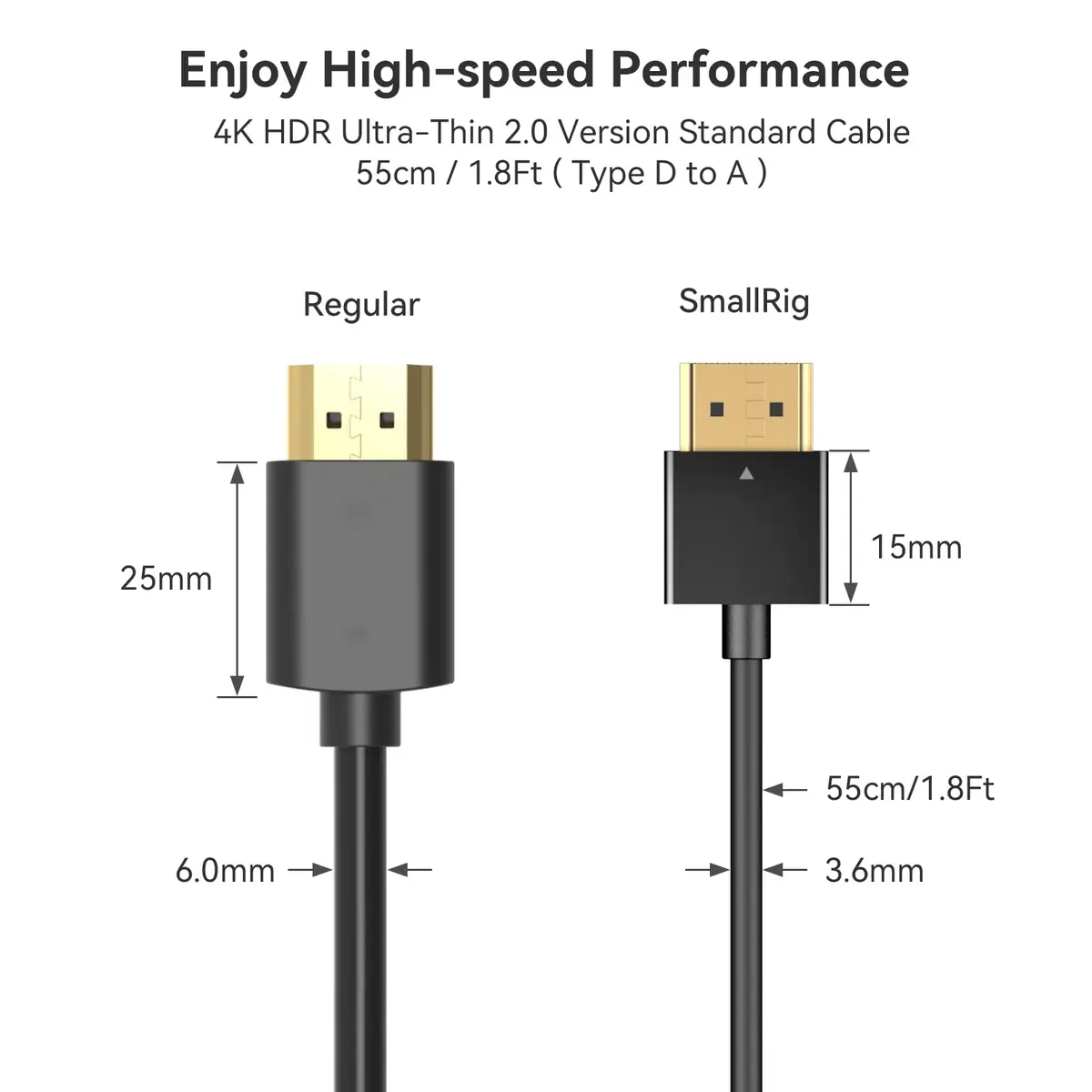SMALLRIG Ultra-Thin HDMI Cable 55cm (1.8ft) | 4K 60Hz HDMI 2.0 for Cameras - view 3