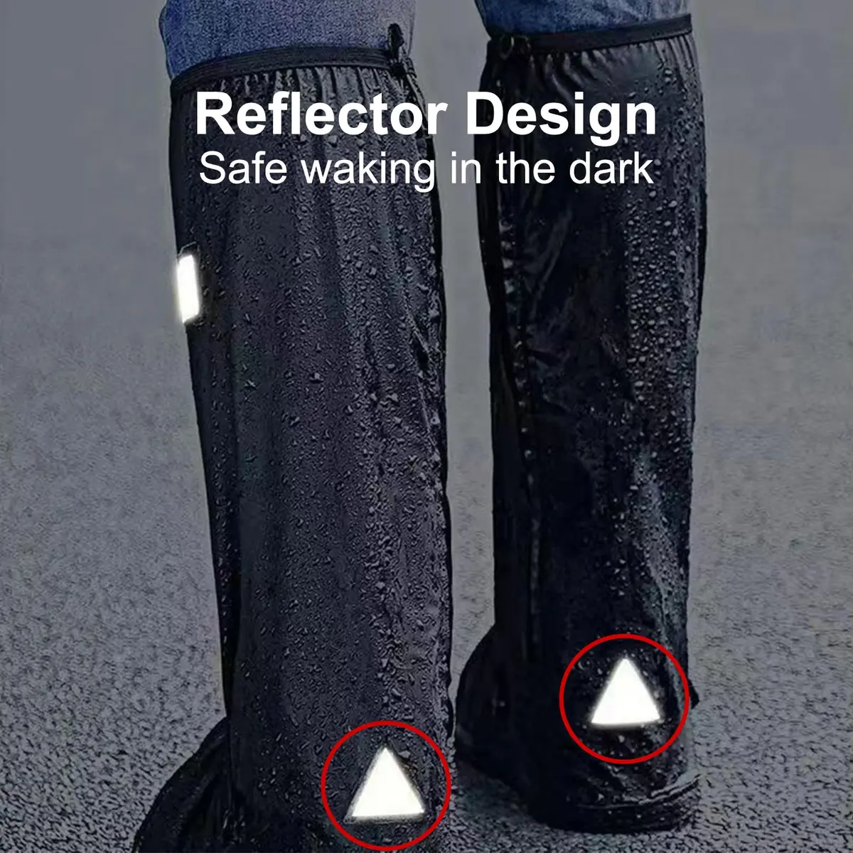 HEKEDES Waterproof Shoe Covers Reusable Foldable Rain Boot with Zipper, Non-Slip, Reflector, Men Women Black | 14in Sole Length - view 4