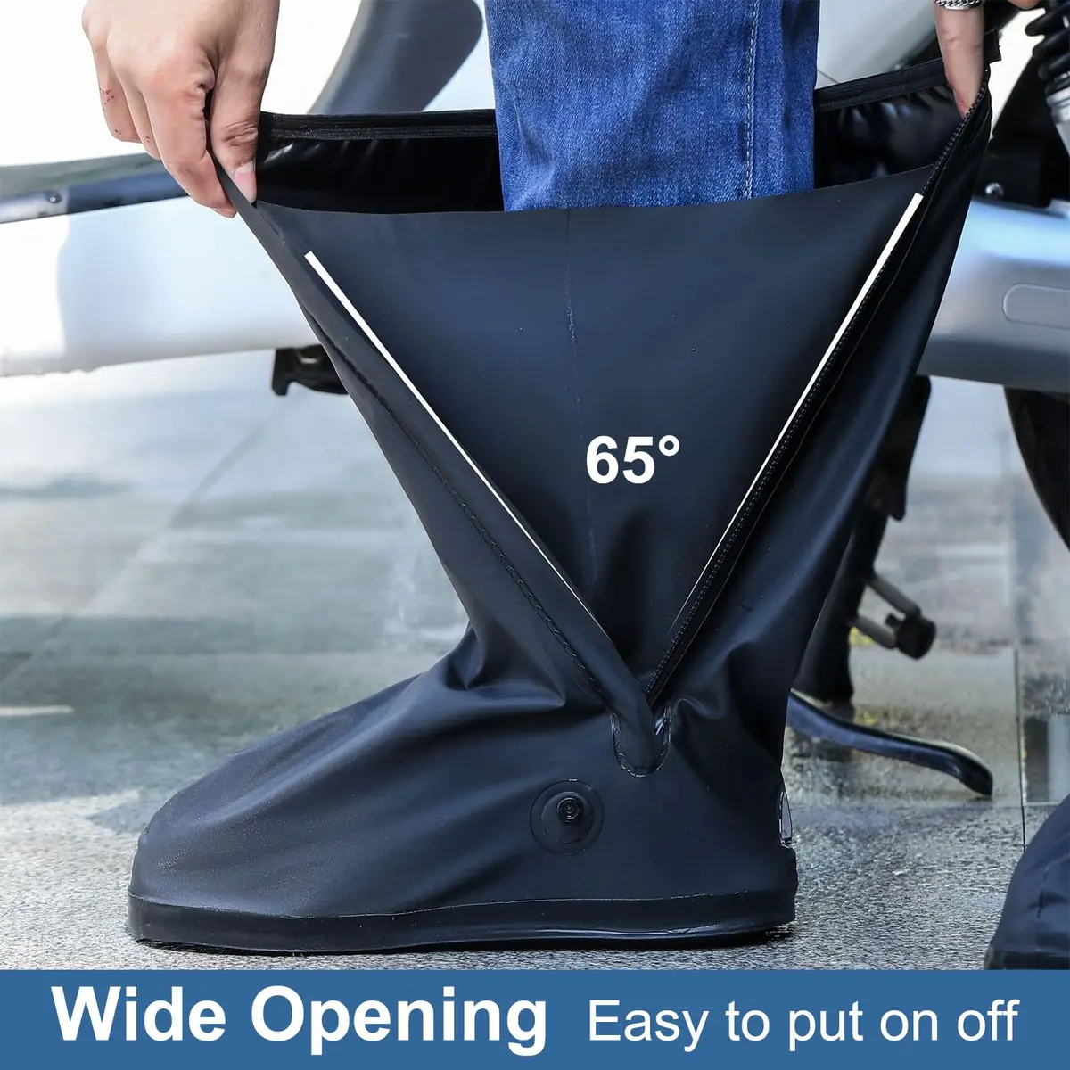 HEKEDES Waterproof Shoe Covers Reusable Foldable Rain Boot with Zipper, Non-Slip, Reflector, Men Women Black | 14in Sole Length - view 6
