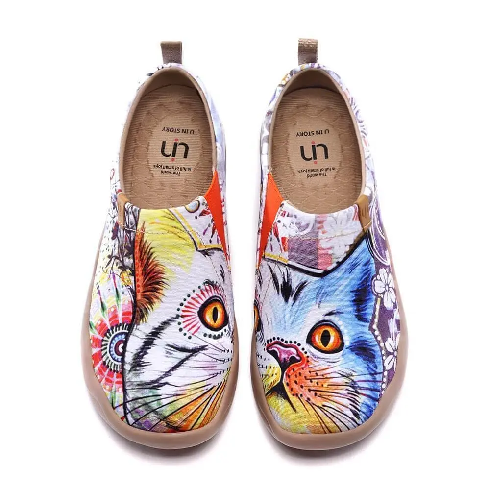 UIN Women's Lightweight Canvas Sneakers Flat Art Painted Cat Travel Shoes Cheer Up (9.5) | Comfortable Slip-On Design - main product image