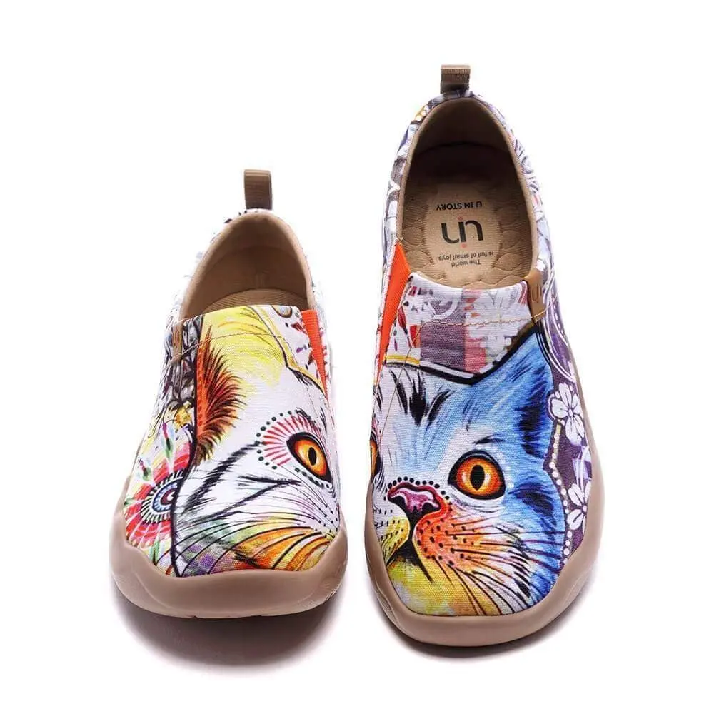 UIN Women's Lightweight Canvas Sneakers Flat Art Painted Cat Travel Shoes Cheer Up (9.5) | Comfortable Slip-On Design - view 5