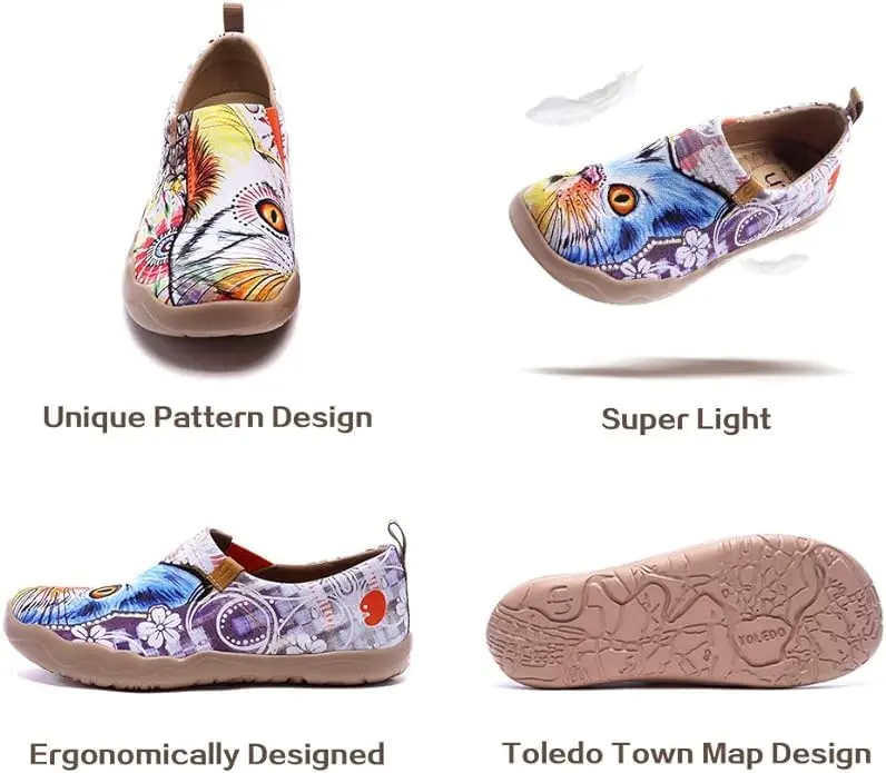 UIN Women's Lightweight Canvas Sneakers Flat Art Painted Cat Travel Shoes Cheer Up (9.5) | Comfortable Slip-On Design - view 9