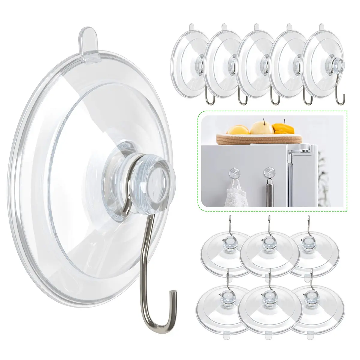 Hangerspace Suction Cup Hooks, 12 Pack | Clear, Waterproof, Detachable, 3lb Capacity - main product image