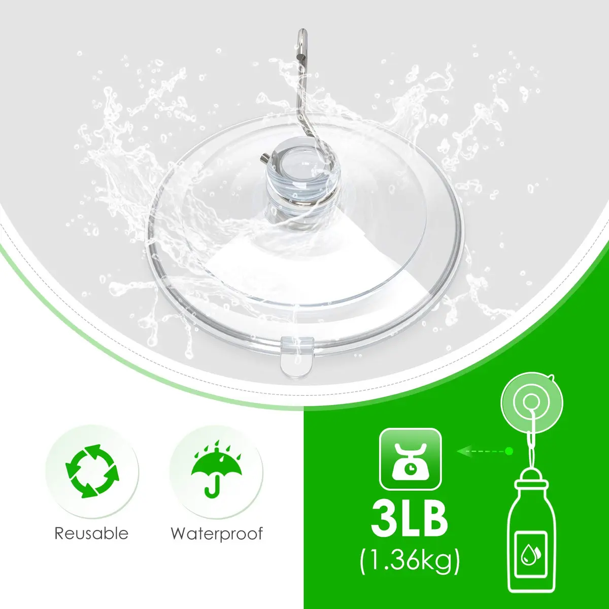 Hangerspace Suction Cup Hooks, 12 Pack | Clear, Waterproof, Detachable, 3lb Capacity - view 3