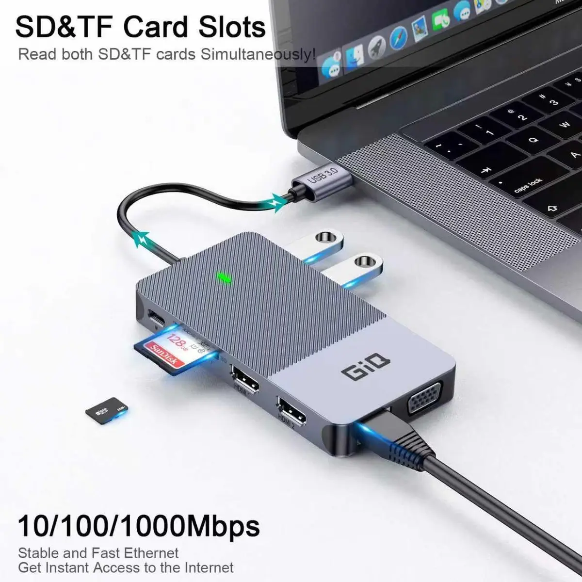 Giq USB 3.0 Docking Station Dual Monitor | 11-in-1 Multiport Hub for Laptop - view 5