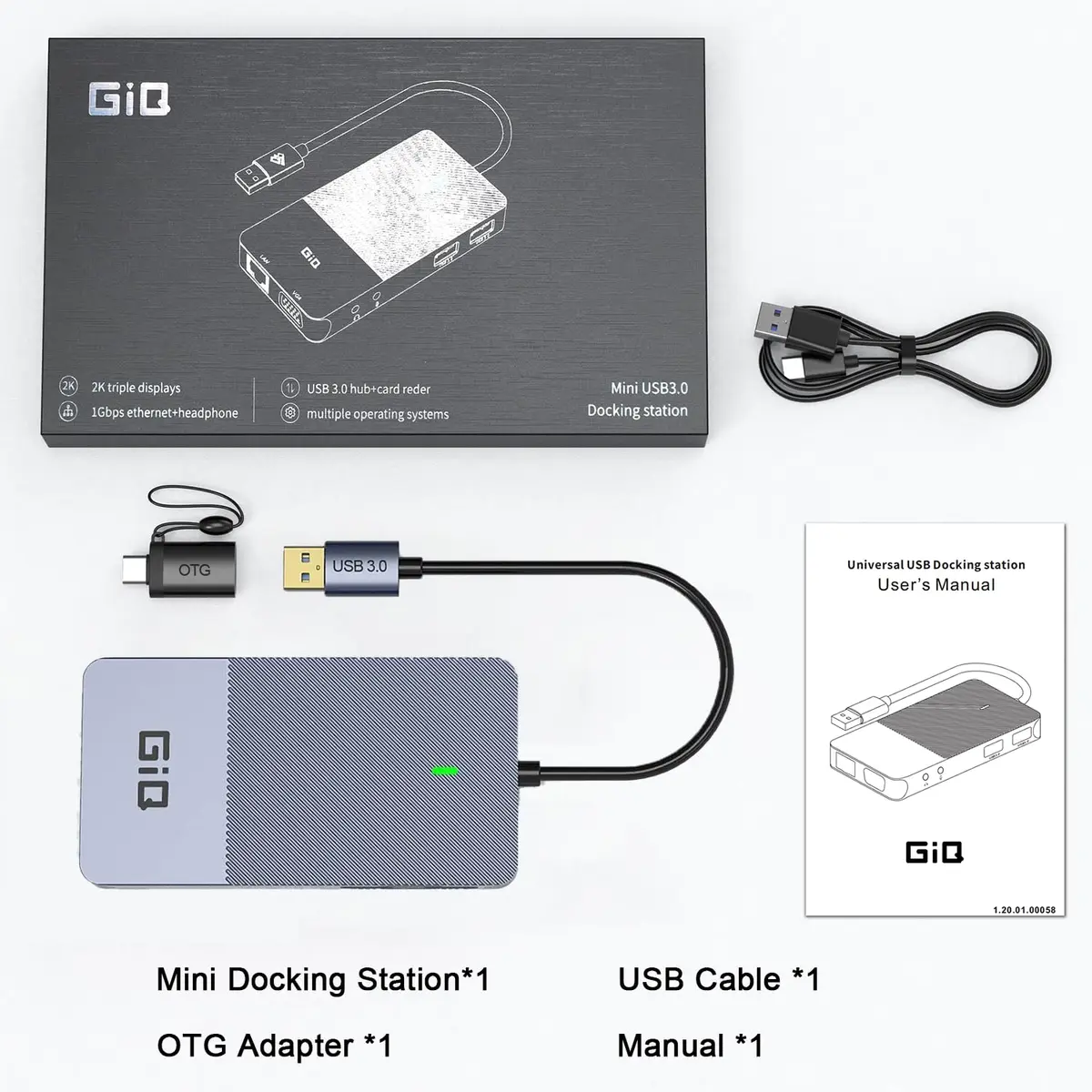 Giq USB 3.0 Docking Station Dual Monitor | 11-in-1 Multiport Hub for Laptop - view 7