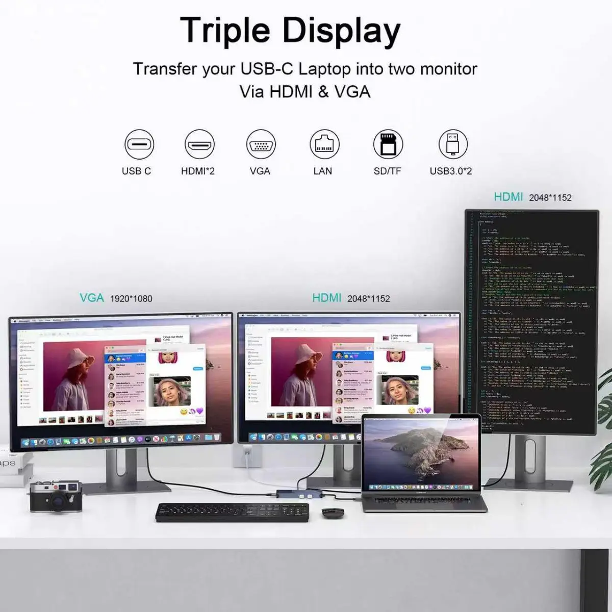 Giq USB 3.0 Docking Station Dual Monitor | 11-in-1 Multiport Hub for Laptop - view 3