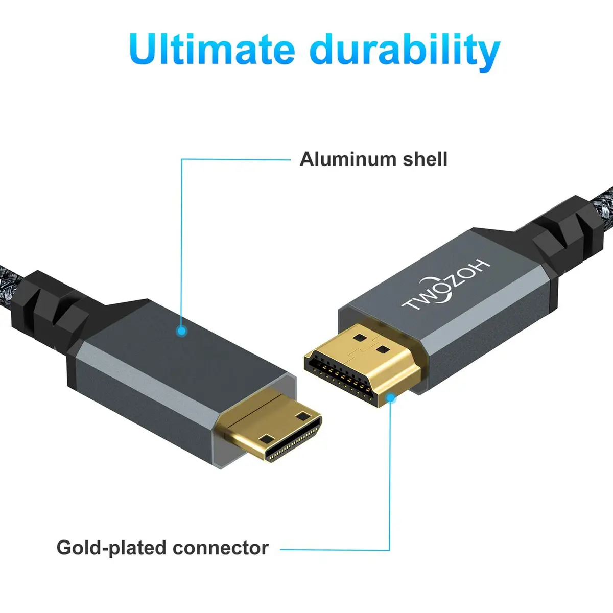 Twozoh Mini HDMI to HDMI Cable 3.3FT | Supports 4K/60Hz & 3D, Braided Cord for HD Devices - view 2