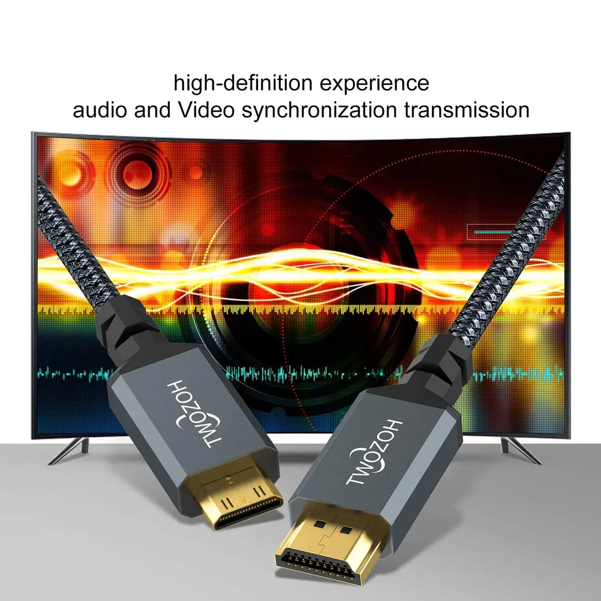 Twozoh Mini HDMI to HDMI Cable 3.3FT | Supports 4K/60Hz & 3D, Braided Cord for HD Devices - view 3