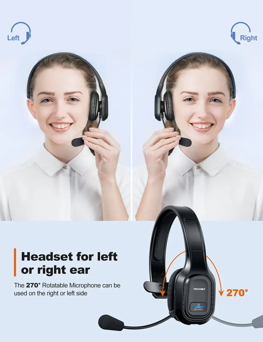 TECKNET Trucker Bluetooth Headset with AI Noise Canceling Mic, 32 Hrs Playtime | USB Dongle Included - view 3