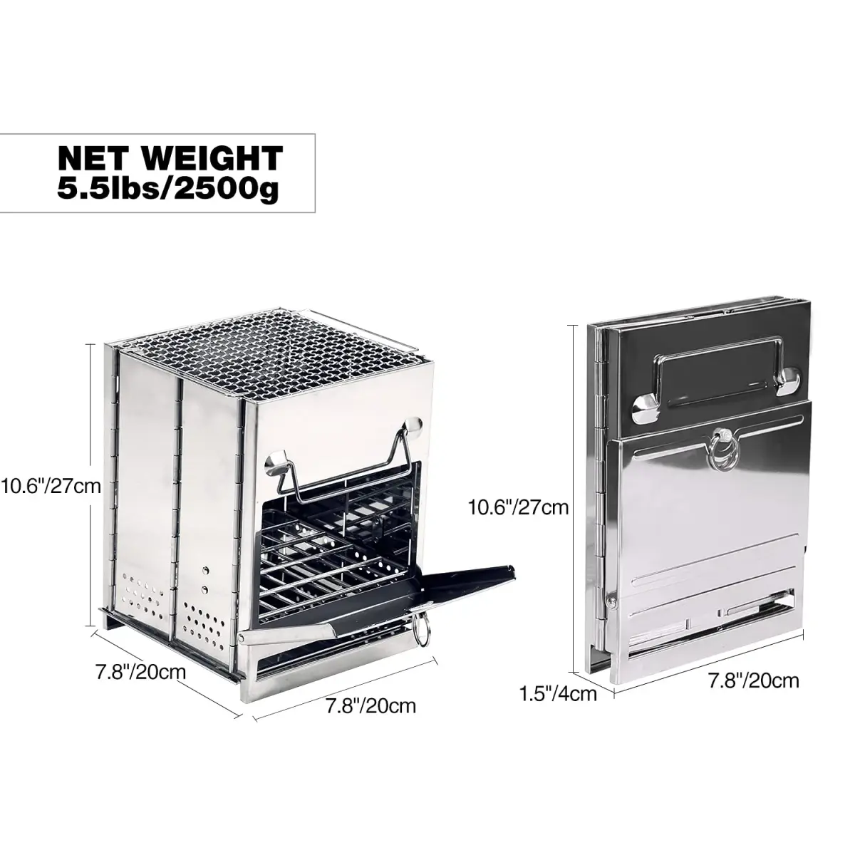 REDCAMP Wood Burning Folding Camp Stove Large | Stainless Steel Grid, Portable Collapsible Backpacking Stove Survival Rocket Stove for Hiking Outdoor Tent Camping Picnic BBQ - view 2