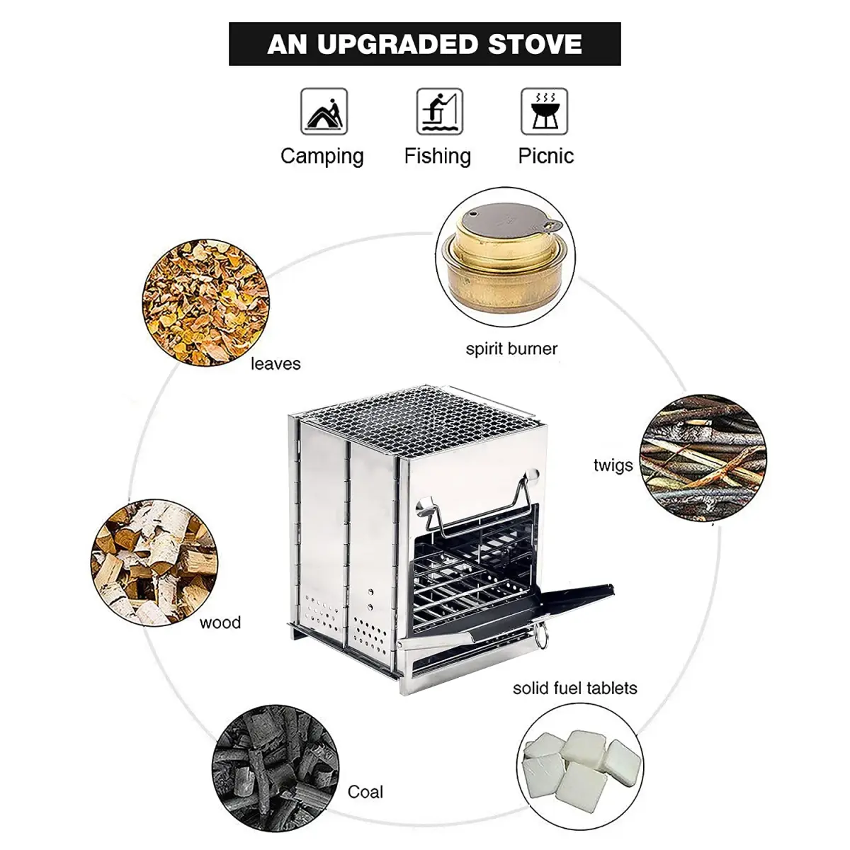 REDCAMP Wood Burning Folding Camp Stove Large | Stainless Steel Grid, Portable Collapsible Backpacking Stove Survival Rocket Stove for Hiking Outdoor Tent Camping Picnic BBQ - view 3