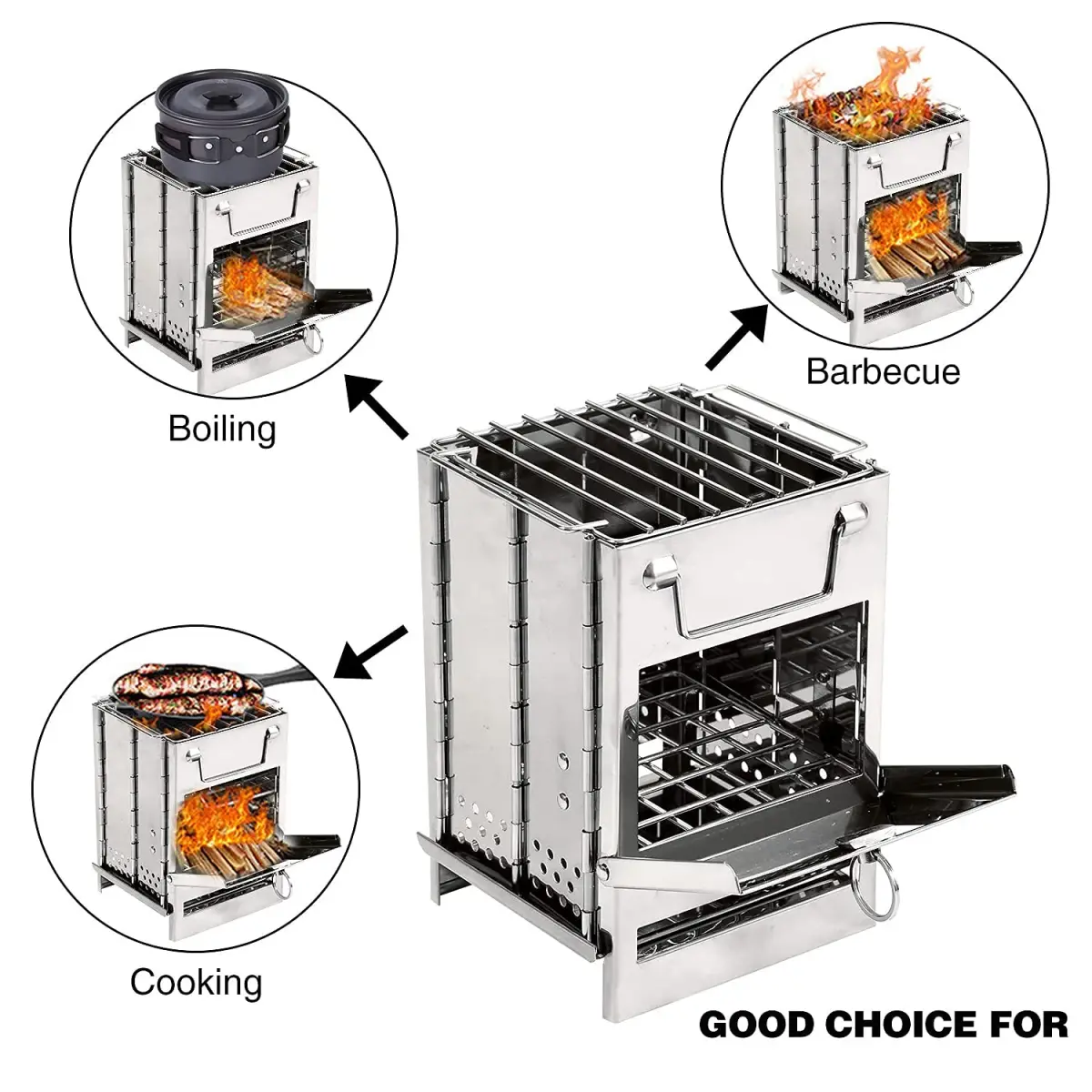 REDCAMP Wood Burning Folding Camp Stove Stainless Steel Grill Small | Lightweight & Portable for Hiking Outdoor Tent Camping Picnic BBQ - view 5