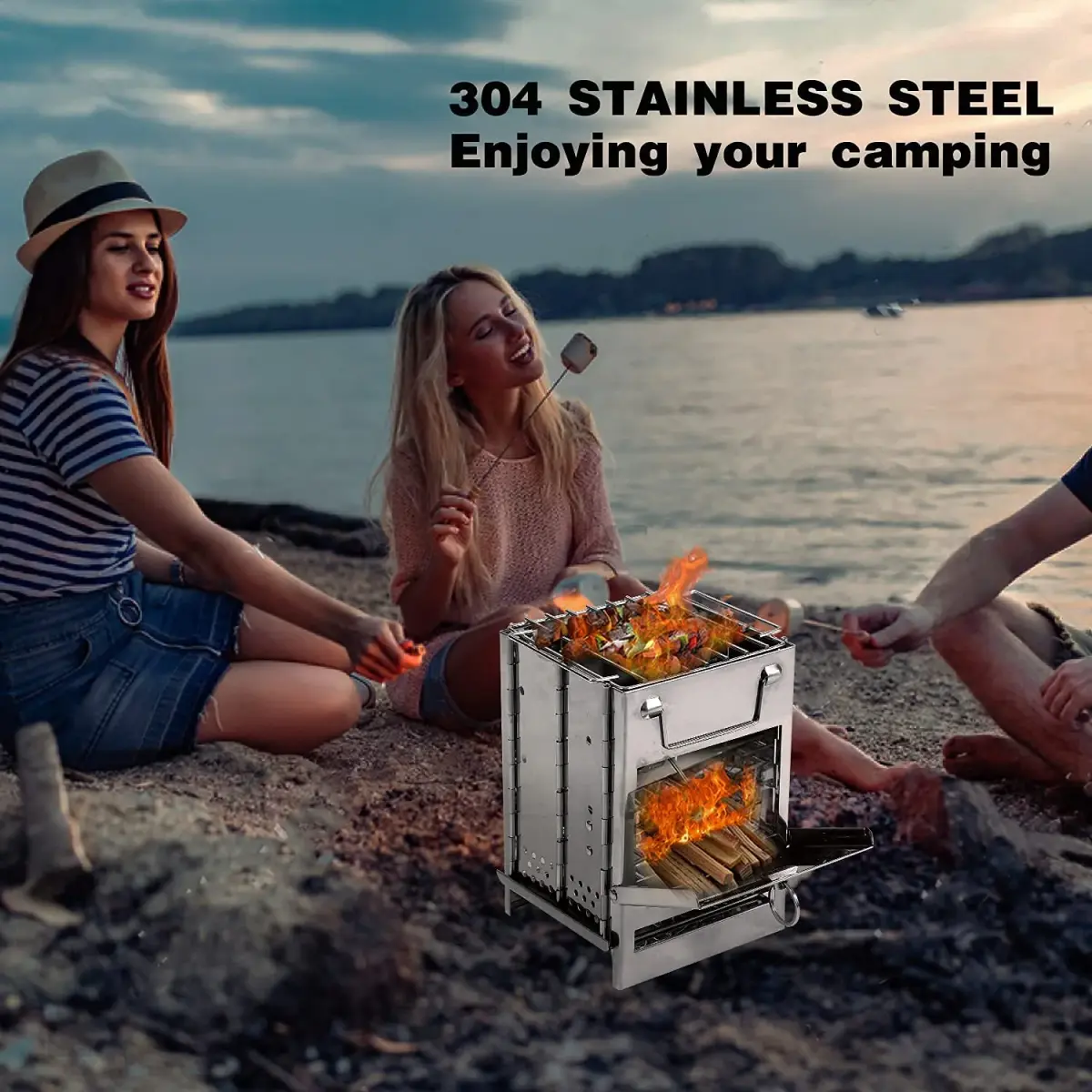 REDCAMP Wood Burning Folding Camp Stove Stainless Steel Grill Small | Lightweight & Portable for Hiking Outdoor Tent Camping Picnic BBQ - view 6