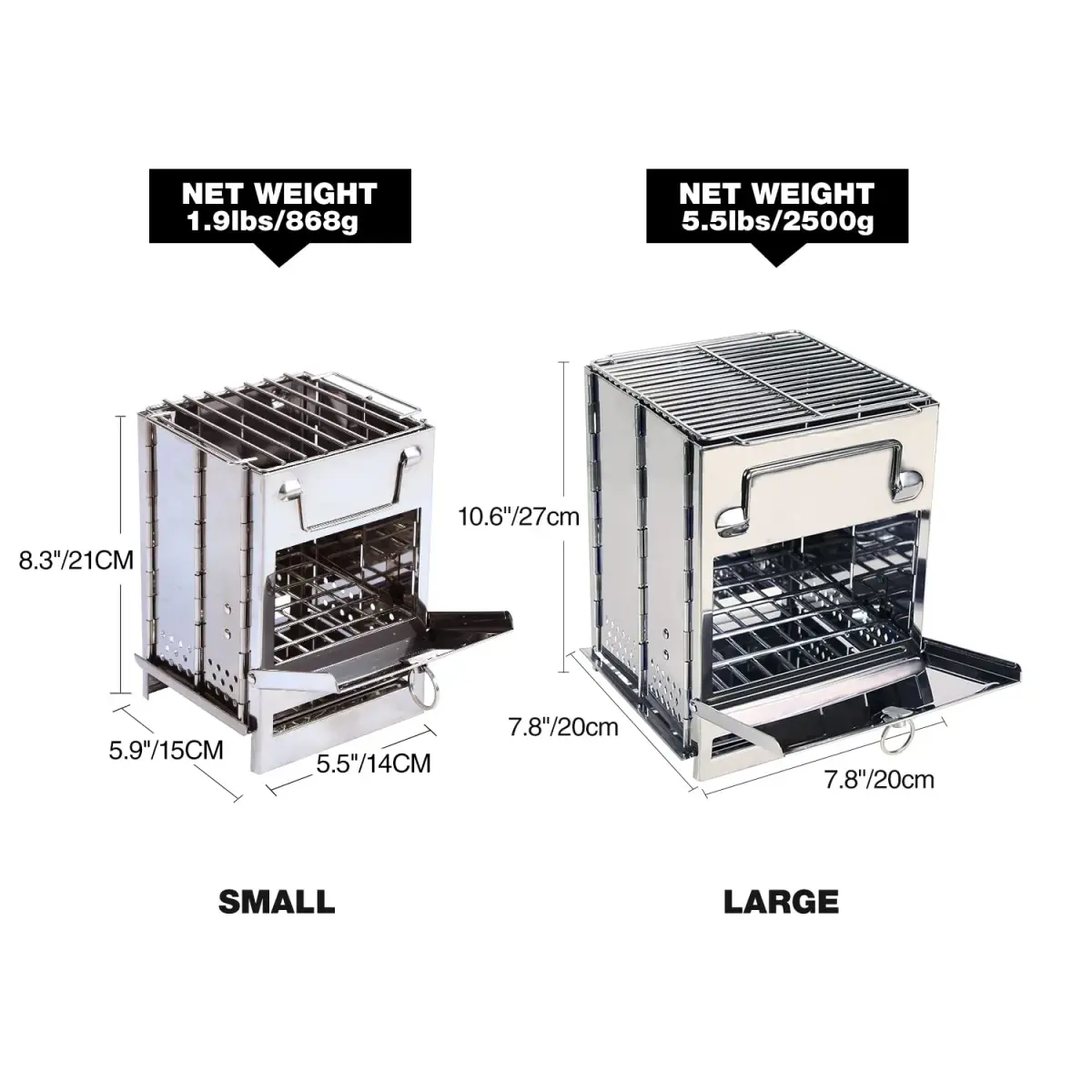 REDCAMP Wood Burning Folding Camp Stove Stainless Steel Grill Small | Lightweight & Portable for Hiking Outdoor Tent Camping Picnic BBQ - view 7