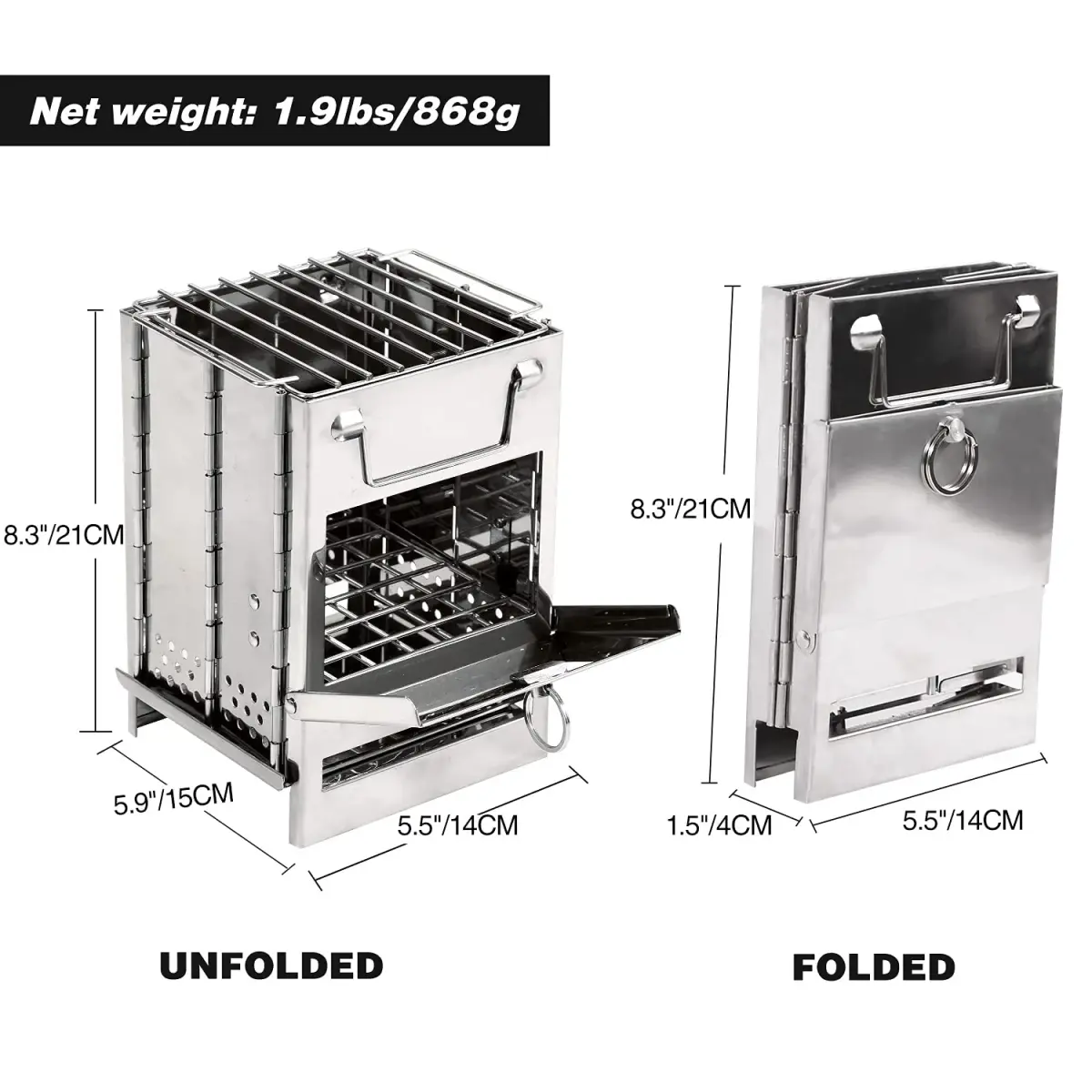 REDCAMP Wood Burning Folding Camp Stove Stainless Steel Grill Small | Lightweight & Portable for Hiking Outdoor Tent Camping Picnic BBQ - view 2