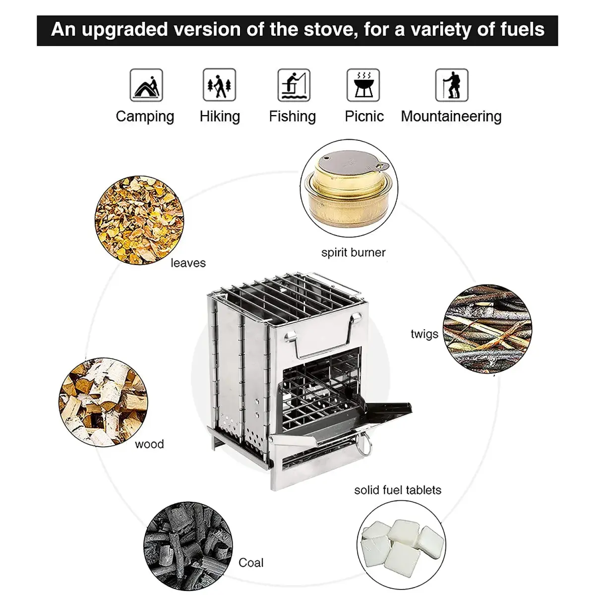 REDCAMP Wood Burning Folding Camp Stove Stainless Steel Grill Small | Lightweight & Portable for Hiking Outdoor Tent Camping Picnic BBQ - view 3