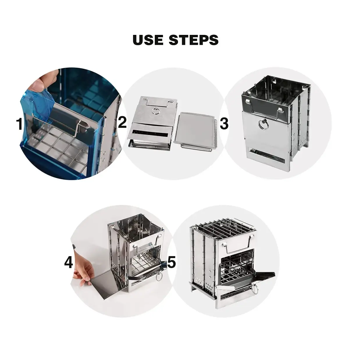 REDCAMP Wood Burning Folding Camp Stove Stainless Steel Grill Small | Lightweight & Portable for Hiking Outdoor Tent Camping Picnic BBQ - view 4