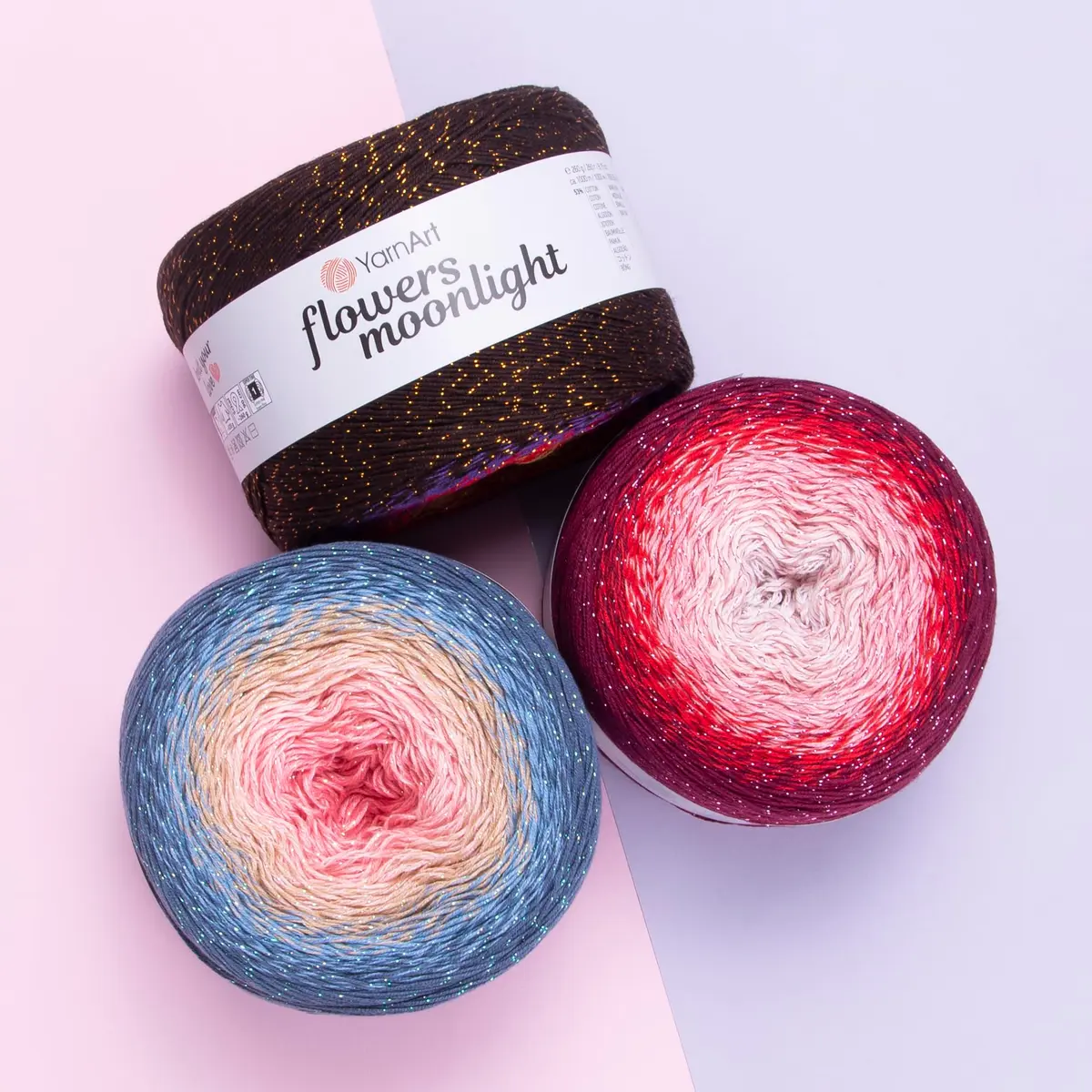 YarnArt Flowers Moonlight Gradient Cotton Acrylic Yarn 250g | Shiny Multicolor with Metallic Lurex - view 3