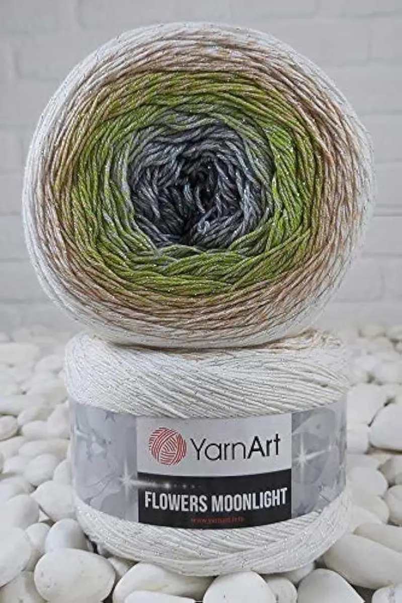 YarnArt Flowers Moonlight Gradient Cotton Acrylic Yarn with Metallic Lurex, 250g (9.17oz) – 1000m Cake Yarn for Crochet & Knitting - main product image